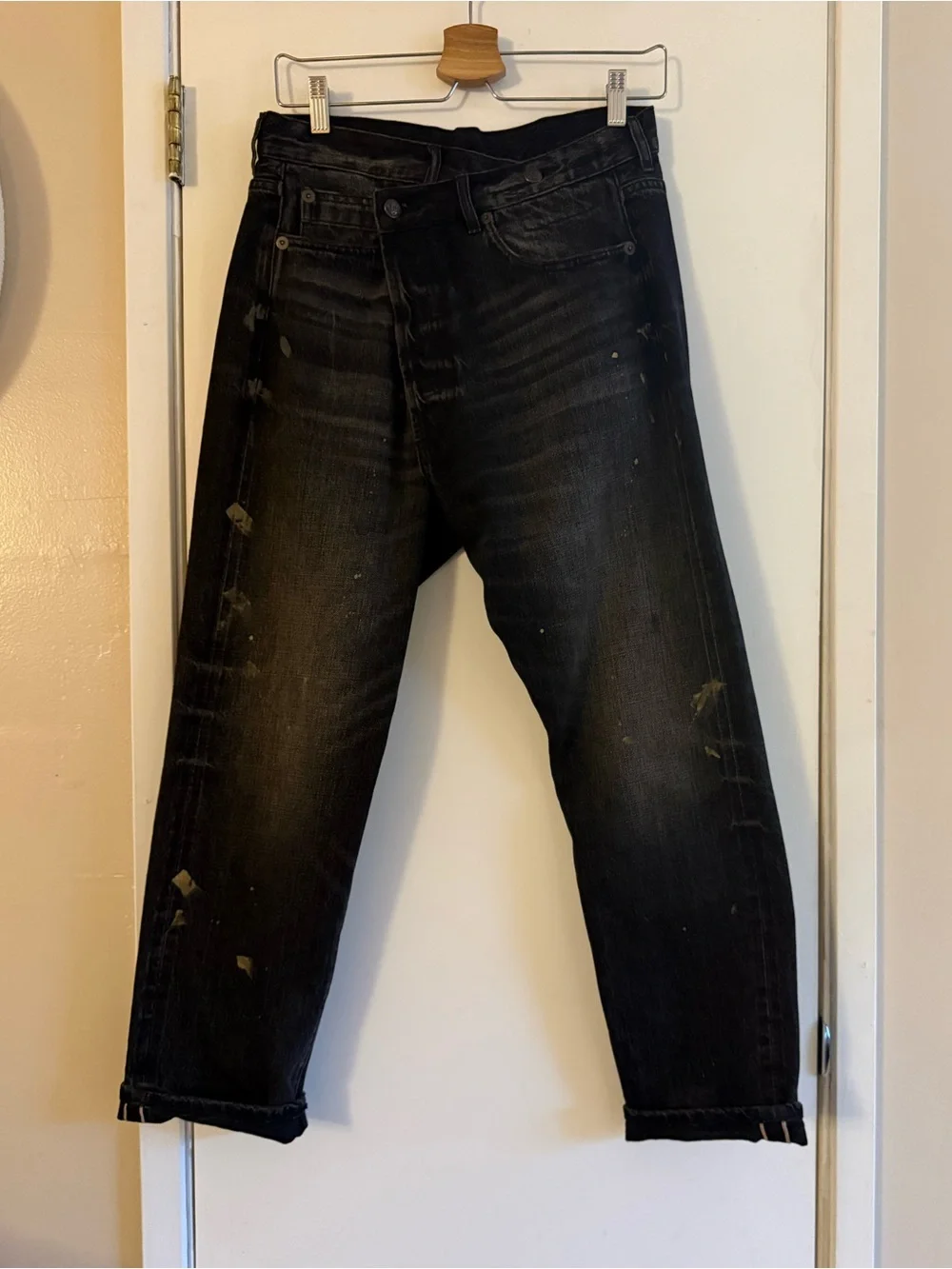 R13 Gold Splatter Crossover Jean in Eton Selvedge Black